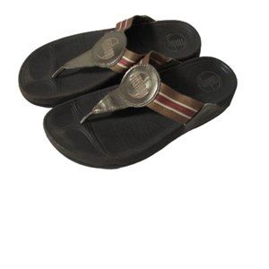 Fitflop Tan Pink Bronze Stripe Sandal Size 7 Women Flip Flops
